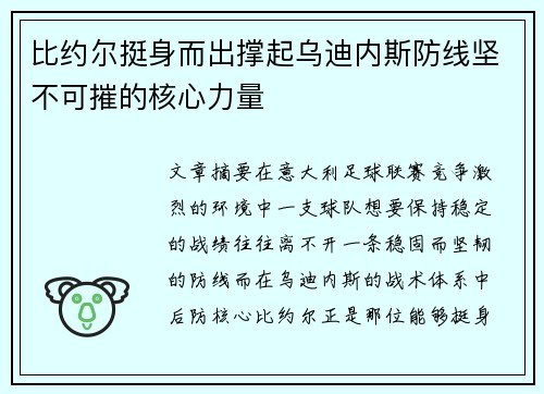 比约尔挺身而出撑起乌迪内斯防线坚不可摧的核心力量